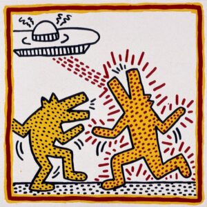 Keith Haring, Untitled, 1982. Baked enamel on metal, 109.2 × 109.2 cm. Courtesy of The Broad Art Foundation © Keith Haring Foundation. Photo: Douglas M. Parker Studio, Los Angeles